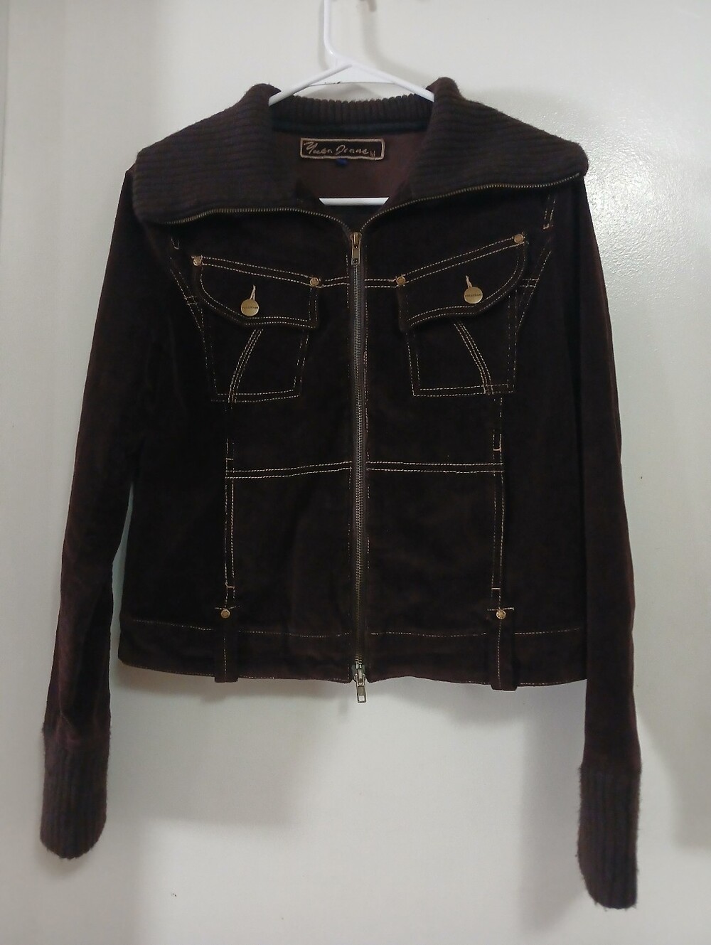 Vintage Yuka Jeans Cropped Corduroy Trucker Jacket M Brown
